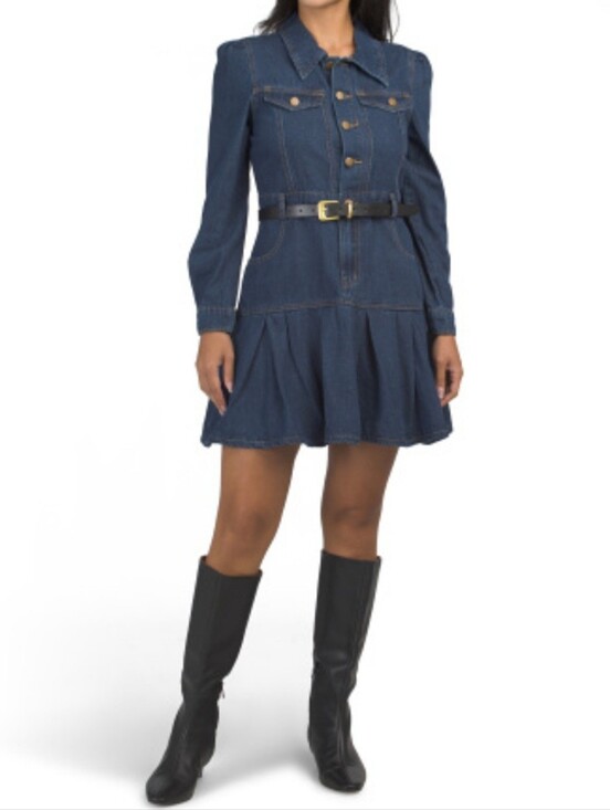 WD.NY Dresses & Skirts - WD.NY Dark Blue Denim Long Sleeve Button-Front Dress with Belt NWT